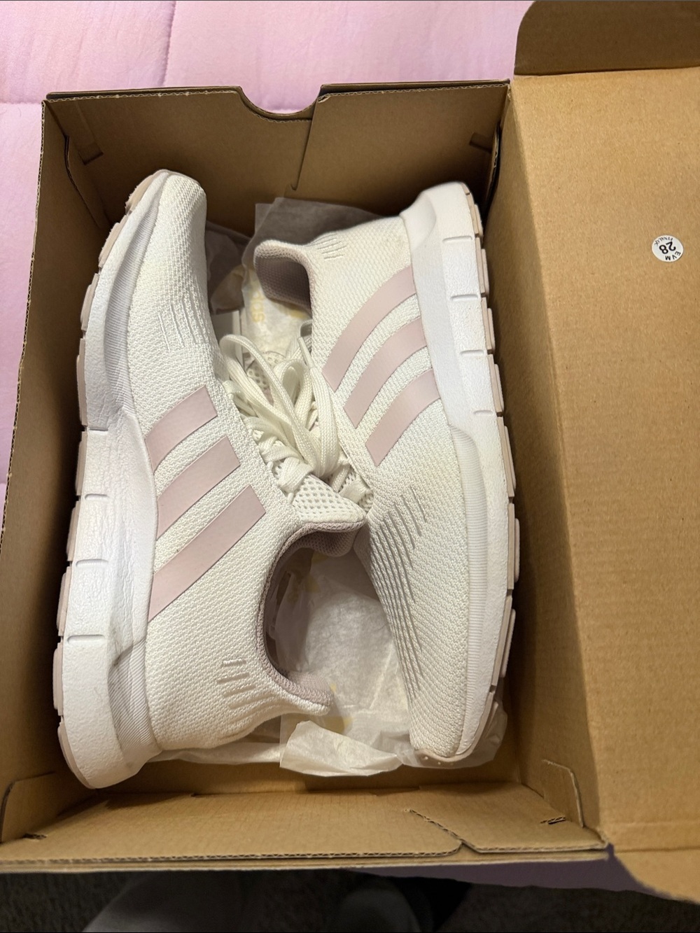 Adidas Women's Cloudfoam White Sneakers with Pale Pink Stripes, Onky worn once